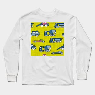 Vehicles blue on yellow-green texture Long Sleeve T-Shirt